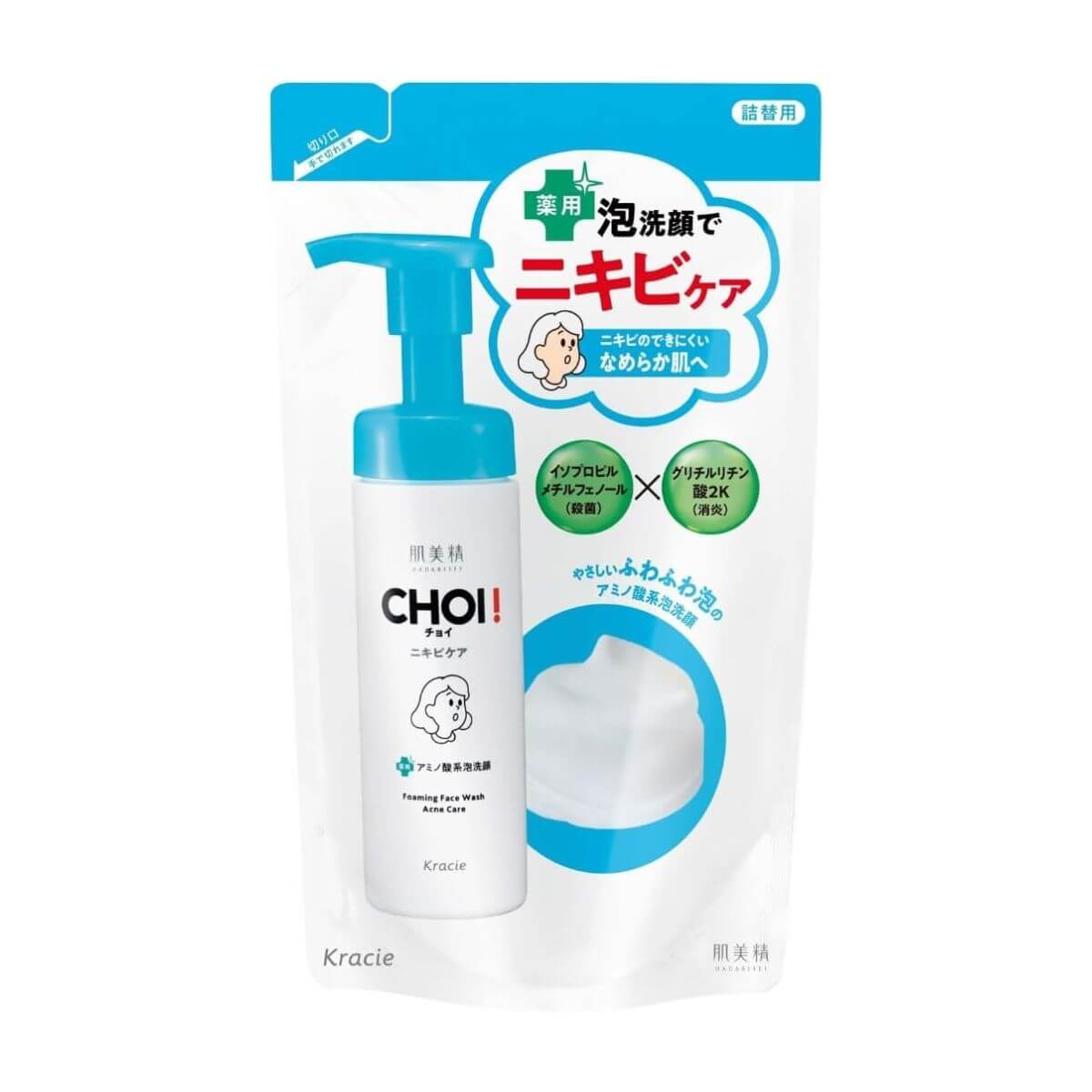 Hadabisei CHOI Medicated Foam Face Wash Acne Care 140ml - Refill - Harajuku Culture Japan - Japanease Products Store Beauty and Stationery