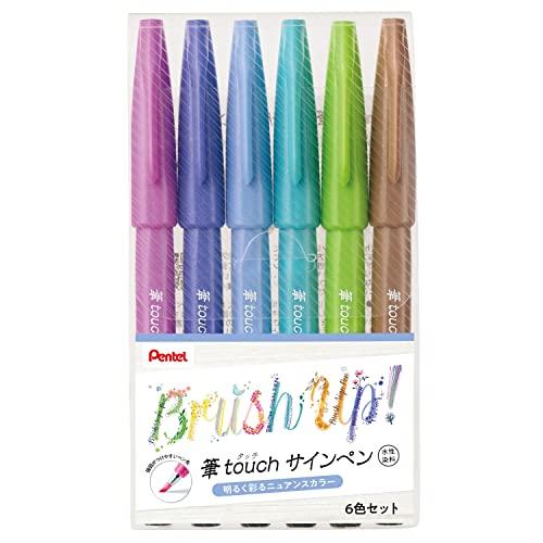 Pentel Water-Based Marker Brush Touch Felt-Tip Pen 6 Color Set - Harajuku Culture Japan - Japanease Products Store Beauty and Stationery
