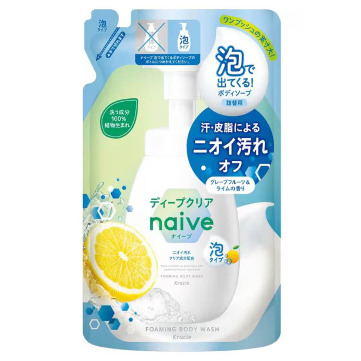 Kracie naive Body Soap Foam Type Deep Clear Refill- 480mL - Harajuku Culture Japan - Japanease Products Store Beauty and Stationery