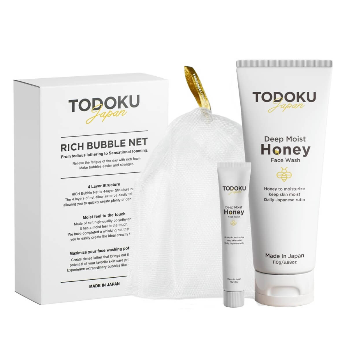 Japanese Honey Face Wash with Foaming Whip Net - Hydrating Cleanser TODOKU JAPAN (2)