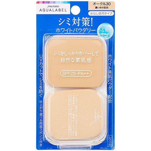 Shiseido Aqualabel White Powdery Foundation Ocher 30 - SPF25 / PA++ - 11.5g - Refill - Harajuku Culture Japan - Japanease Products Store Beauty and Stationery