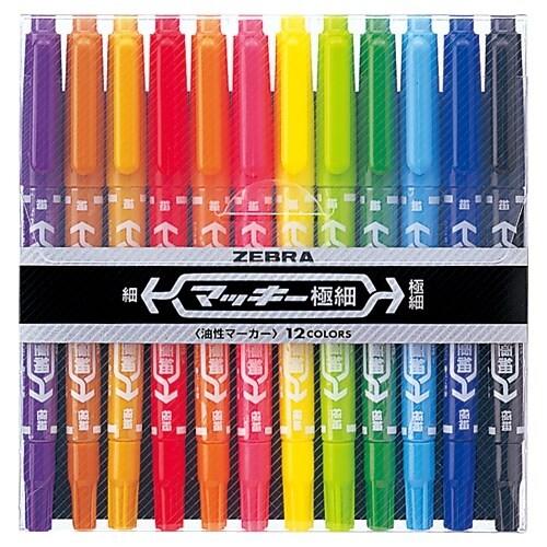 Zebra Permanent Marker Mackie Extra Fine - 12 Color Set - Harajuku Culture Japan - Japanease Products Store Beauty and Stationery