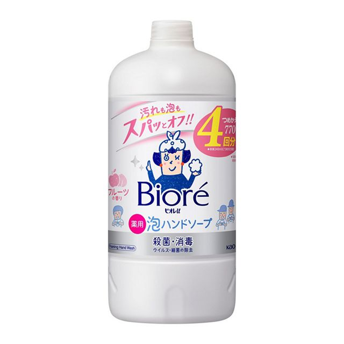 Biore U Bubble Hand Soap 4 Times Refill 770ml - Fruits Scent