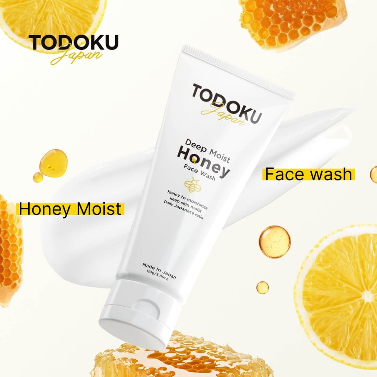 TODOKU JAPAN Deep Moist Honey Face Wash  - Hydrating Japanese Cleanser with Honey .10