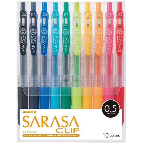Zebra Sarasa Clip Gel Ballpoint Pen 0.5mm - 10 Color Set - Harajuku Culture Japan - Japanease Products Store Beauty and Stationery