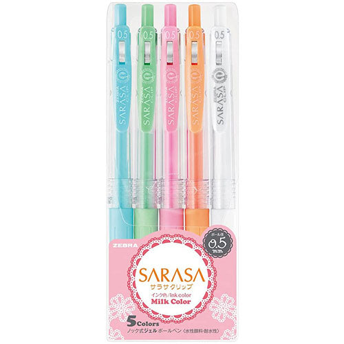 Zebra Sarasa Clip Gel Ballpoint Pen 0.5mm - Milk Color 5 Color Set - Harajuku Culture Japan - Japanease Products Store Beauty and Stationery