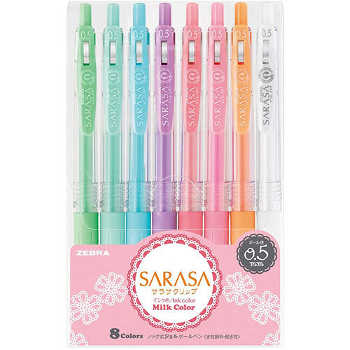 Zebra Sarasa Clip Gel Ballpoint Pen 0.5mm - Milk Color 8 Color Set - Harajuku Culture Japan - Japanease Products Store Beauty and Stationery