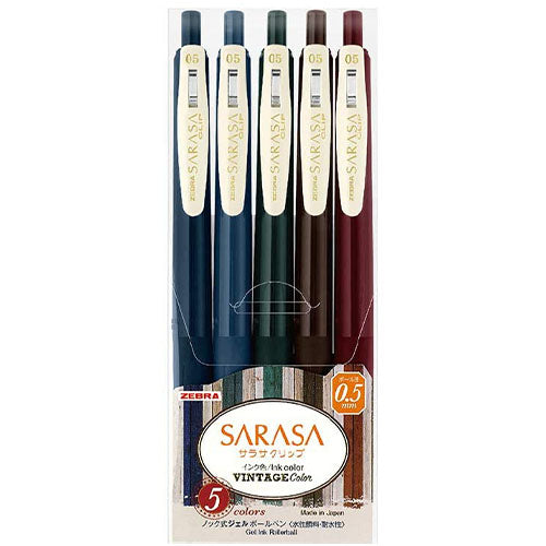 Zebra Sarasa Clip Gel Ballpoint Pen 0.5mm - Vintage Color - 5 Color Set - Harajuku Culture Japan - Japanease Products Store Beauty and Stationery