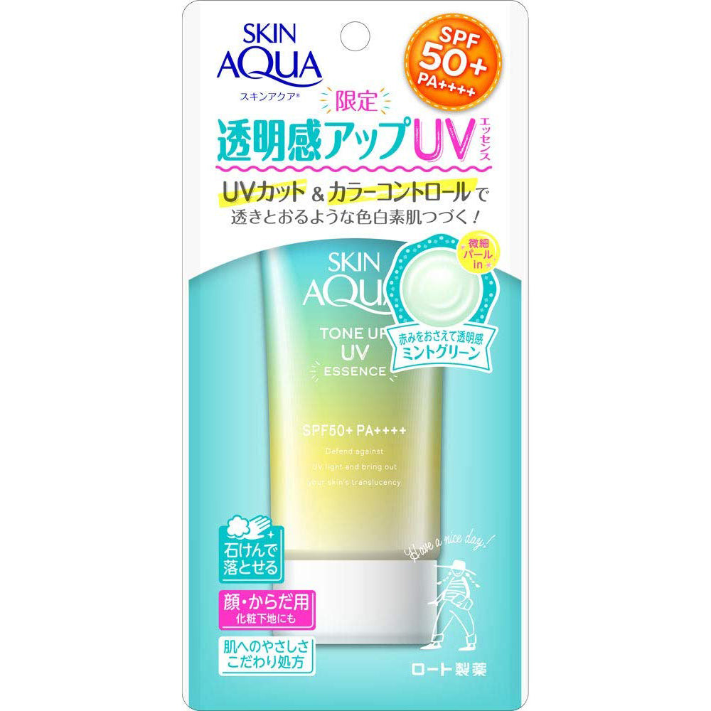 Skin Aqua Rohto Sunscreen Tone Up UV Essence 80g SPF50+/PA++++- Mint Green - Harajuku Culture Japan - Japanease Products Store Beauty and Stationery