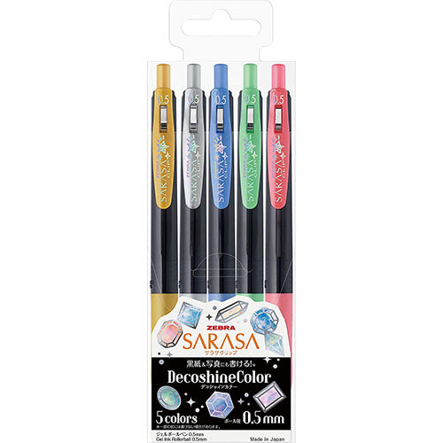 Zebra Sarasa Clip Gel Ballpoint Pen 0.5mm - Deco Shine Color - 5 Color Set - Harajuku Culture Japan - Japanease Products Store Beauty and Stationery