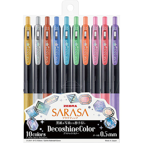 Zebra Sarasa Clip Gel Ballpoint Pen 0.5mm - Deco Shine Color - 10 Color Set - Harajuku Culture Japan - Japanease Products Store Beauty and Stationery