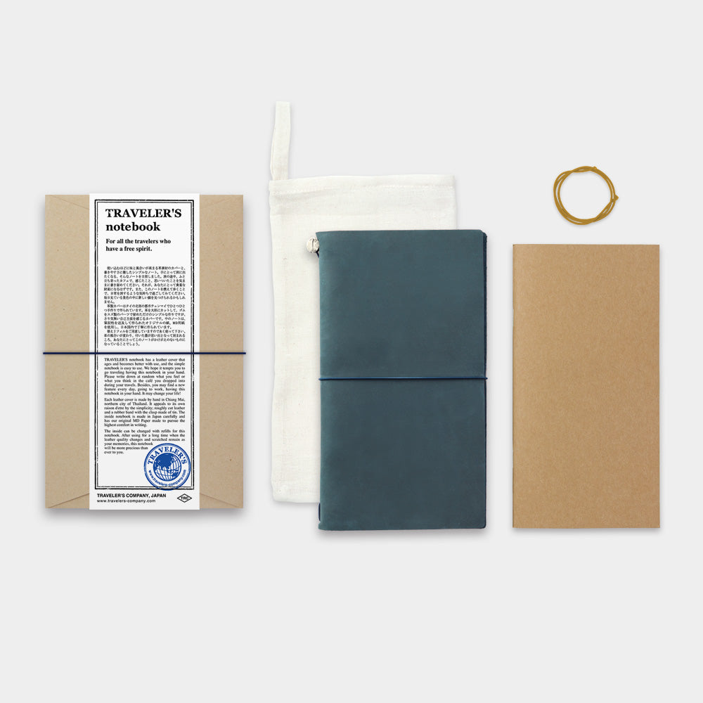 Midori Traveler's Note Book Starter Kit - Regular Size - Blue Leather - Harajuku Culture Japan - Japanease Products Store Beauty and Stationery