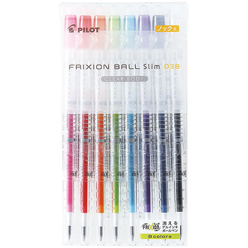 Pilot Ballpoint Pen Frixion Ball Slim Transparent body - 0.38mm - 8 Color Set - Harajuku Culture Japan - Japanease Products Store Beauty and Stationery