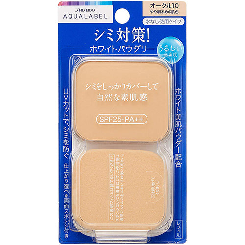 Shiseido Aqualabel White Powdery Foundation Ocher 10 - SPF25 / PA++ - 11.5g - Refill - Harajuku Culture Japan - Japanease Products Store Beauty and Stationery