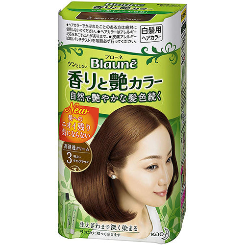 Kao Blaune Fragrance and Gloss Hair Color Cream - 3 Bright Light Brown - Harajuku Culture Japan - Japanease Products Store Beauty and Stationery