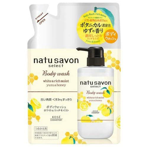 Kose Softymo Natu Savon Select White Body Wash Rich Moist Yuzu & Honey 360ml - Refill - Harajuku Culture Japan - Japanease Products Store Beauty and Stationery