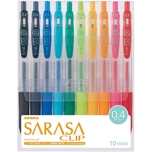 Zebra Sarasa Clip Gel Ballpoint Pen 0.4mm - 10 Clor Set - Harajuku Culture Japan - Japanease Products Store Beauty and Stationery